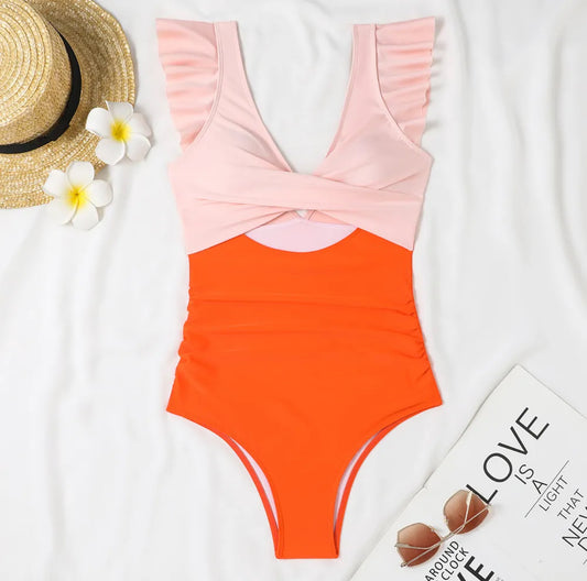 Hollowed Out Ruffled Swimsuit